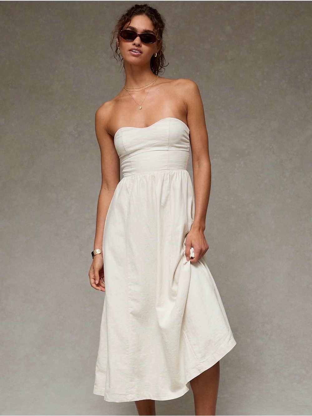 American eagle Strapless Cream Midi Dress